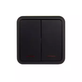 Выключатель накладной Lexman First 2 клавиши с подсветкой цвет черный