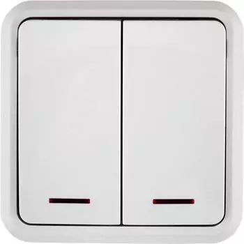 Выключатель накладной Lexman First 2 клавиши с подсветкой, цвет белый