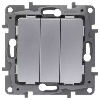 Выключатель встраиваемый Legrand Etika 3 клавиши, цвет алюминий