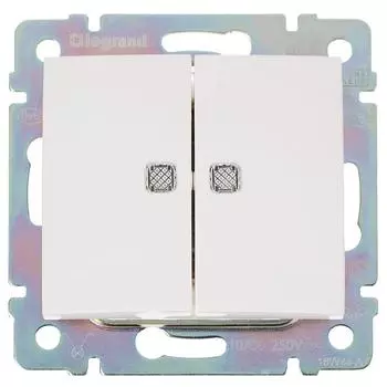 Выключатель двухклавишный с подсветкой - Legrand Valena - 10А 250В схема 5L безвинтовые зажимы - белый