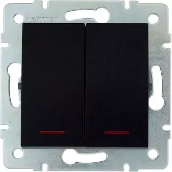 Выключатель встраиваемый Lexman Виктория 2 клавиши с подсветкой, цвет черный бархат матовый