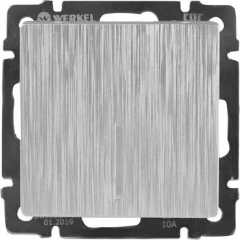 Выключатель встраиваемый Werkel 1 клавиша с подсветкой, цвет серебряный рифленый