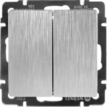 Выключатель встраиваемый Werkel 2 клавиши, цвет серебряный рифленый