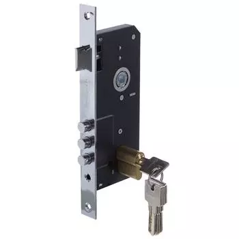 Замок врезной 2000, с перфорированным ключом, цвет хром