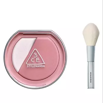 3CE Набор: Румяна и хайлайтер Blushlighter + Кисть для румян Blush Brush