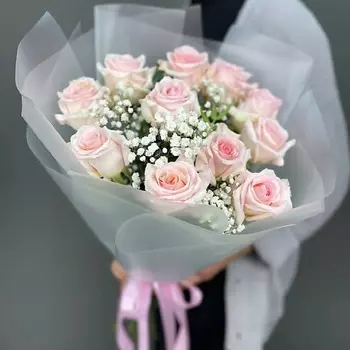 4 СЕЗОНА Дуобукет из роз и гипсофилы