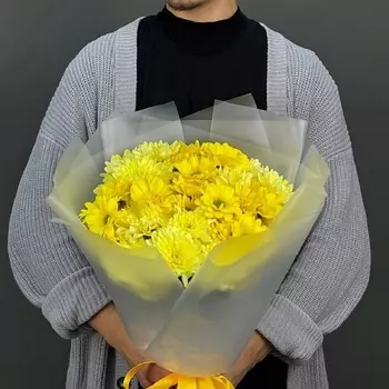 4 СЕЗОНА Монобукет из 15 желтых кустовых хризантем