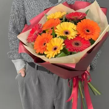 4 СЕЗОНА Монобукет из 9 гербер микс