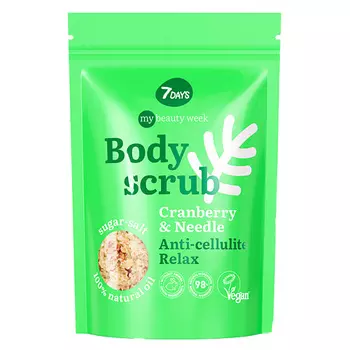 7DAYS Антицеллюлитный сахарно-соляной скраб для тела релакс и очищение CRANBERRY&NEEDLE 250.0