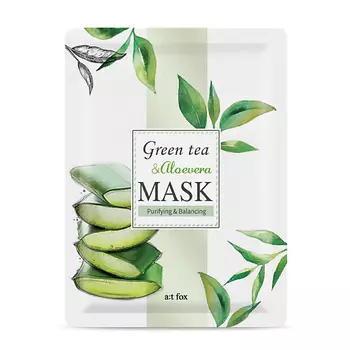A;T FOX Маска для лица, очищающая и поддерживающая гидро-липидный баланс кожи GREEN TEA &amp; ALOEVERA