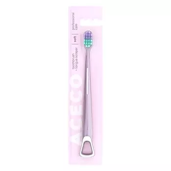 ACECO Щетка зубная со скребком для языка purple (мягкая)