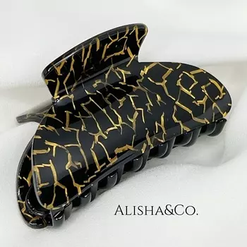 ALISHA&CO. Крабик для волос средний черный Black & Gold Shell