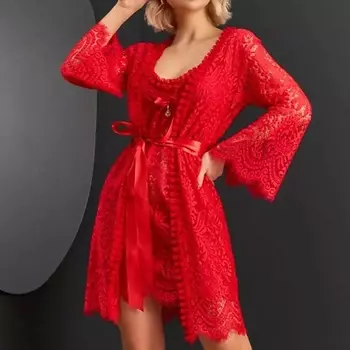 ALLUSAR Кружевной пеньюар и сорочка комплект для дома