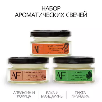 ART FEEL Набор из 3 шт ароматических свечей (апельсин-корица, елка и мандарины, пихта Фрейзера) 150.0