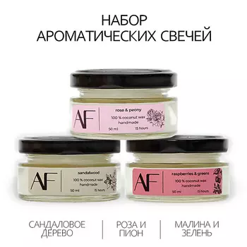 ART FEEL Набор из 3 шт ароматических свечей (сандаловое дерево, малина зелень, роза пион) 150.0