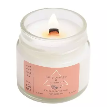ART FEEL Свеча ароматическая с деревянным фитилем "Апельсин и корица" 100.0