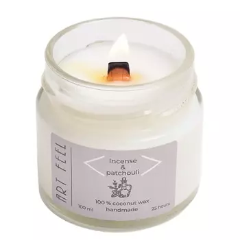 ART FEEL Свеча ароматическая с деревянным фитилем "Ладан и пачули" 100.0