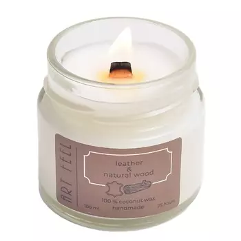 ART FEEL Свеча ароматическая с деревянным фитилем "Кожа и древесина" 100.0