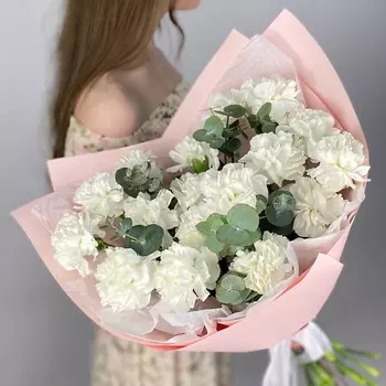 ART FLORA Букет из белых Диантусов и эвкалипта