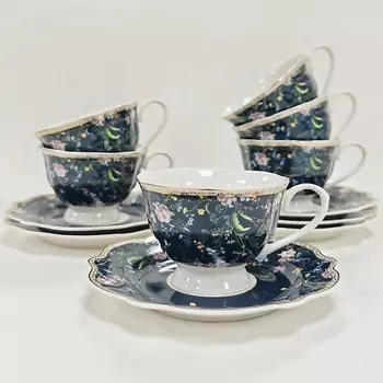 ARYA HOME COLLECTION Чайный набор из костяного фарфора 220 мл Black Lotus