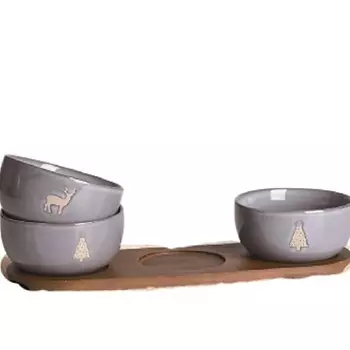 ARYA HOME COLLECTION Глиняный набор пиалок на бамбуковой подставке Christmas Siberia