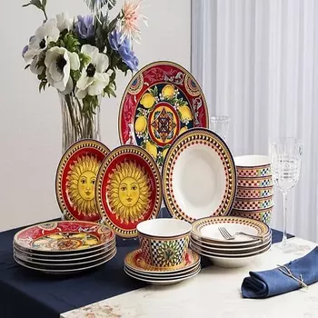 ARYA HOME COLLECTION Набор столовой посуды из костяного фарфора Sole Rosso, 24 предмета