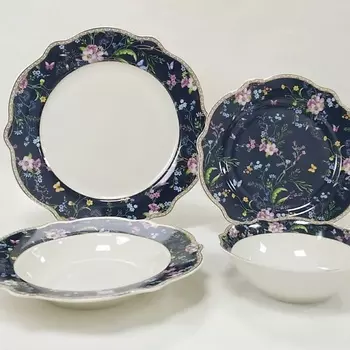 ARYA HOME COLLECTION Набор Столовой Посуды из костяного фарфора Black Lotus