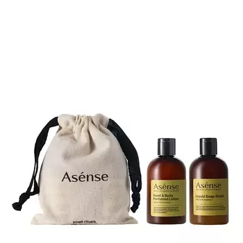 ASENSE Набор жидкое мыло-скраб и лосьон для тела в брендированном мешочке Vetiver & Rosemary
