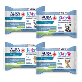 AURA ANTIBACTERIAL KIDS Влажные салфетки детские