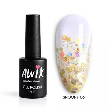 AWIX Гель лак полупрозрачный с блестками шестигранниками Snoopy