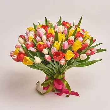 AZALIANOW ЦВЕТЫ. ПОДАРКИ. ДЕКОР Букет из 101 разноцветного тюльпана