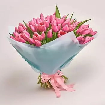 AZALIANOW ЦВЕТЫ. ПОДАРКИ. ДЕКОР Букет из 101 розового тюльпана в пленке