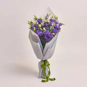 AZALIANOW ЦВЕТЫ. ПОДАРКИ. ДЕКОР Букет из 11 фиолетовых лизиантусов в серой пленке