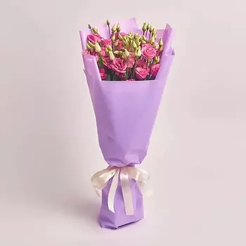 AZALIANOW ЦВЕТЫ. ПОДАРКИ. ДЕКОР Букет из 11 розовых лизиантусов в сиреневой пленке