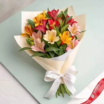 AZALIANOW ЦВЕТЫ. ПОДАРКИ. ДЕКОР Букет из 11 разноцветных альстромерий