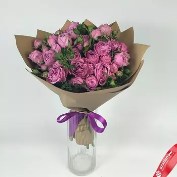 AZALIANOW ЦВЕТЫ. ПОДАРКИ. ДЕКОР Букет из 11 кустовых пионовидных розовых роз, в пленке с зеленью