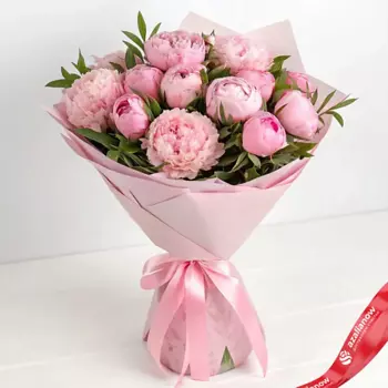 AZALIANOW ЦВЕТЫ. ПОДАРКИ. ДЕКОР Букет из 13 розовых пионов в розовой упаковке