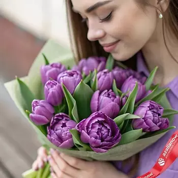 AZALIANOW ЦВЕТЫ. ПОДАРКИ. ДЕКОР Букет из 15 фиолетовых пионовидных тюльпанов