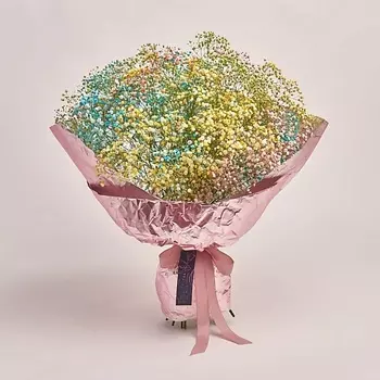 AZALIANOW ЦВЕТЫ. ПОДАРКИ. ДЕКОР Букет из 15 радужных гипсофил в розовой упаковке