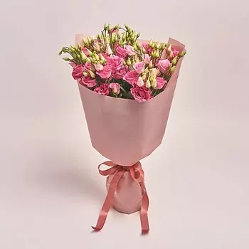 AZALIANOW ЦВЕТЫ. ПОДАРКИ. ДЕКОР Букет из 15 розовых лизиантусов в розовой пленке