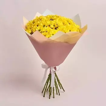 AZALIANOW ЦВЕТЫ. ПОДАРКИ. ДЕКОР Букет из 15 кустовых желтых хризантем ромашек в матовой пленке