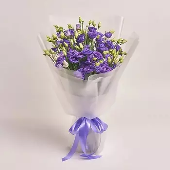 AZALIANOW ЦВЕТЫ. ПОДАРКИ. ДЕКОР Букет из 15 фиолетовых лизиантусов в матовой пленке