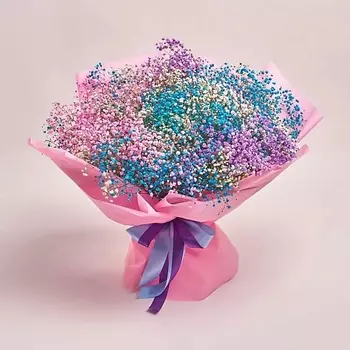 AZALIANOW ЦВЕТЫ. ПОДАРКИ. ДЕКОР Букет из 15 радужных гипсофил в розовой упаковке