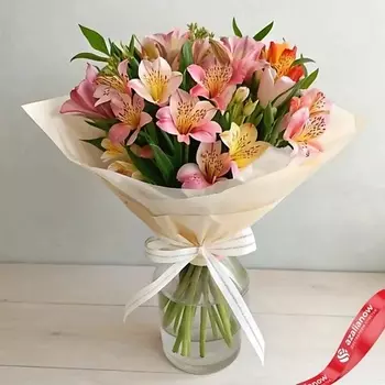 AZALIANOW ЦВЕТЫ. ПОДАРКИ. ДЕКОР Букет из 15 разноцветных альстромерий