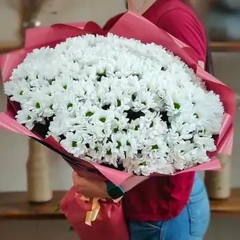 AZALIANOW ЦВЕТЫ. ПОДАРКИ. ДЕКОР Букет из 19 белых кустовых ромашковых хризантем в упаковке