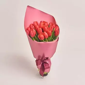 AZALIANOW ЦВЕТЫ. ПОДАРКИ. ДЕКОР Букет из 25 тюльпанов красного цвета в упаковке