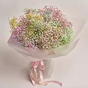 AZALIANOW ЦВЕТЫ. ПОДАРКИ. ДЕКОР Букет из 25 радужных гипсофил в матовой пленке