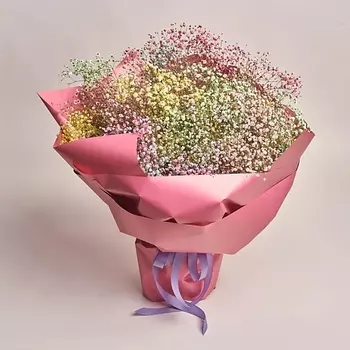 AZALIANOW ЦВЕТЫ. ПОДАРКИ. ДЕКОР Букет из 25 радужных гипсофил в розовой пленке