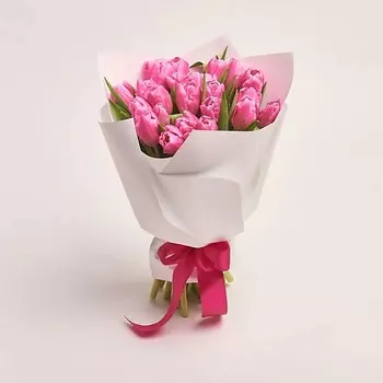 AZALIANOW ЦВЕТЫ. ПОДАРКИ. ДЕКОР Букет из 25 тюльпанов розового цвета в упаковке