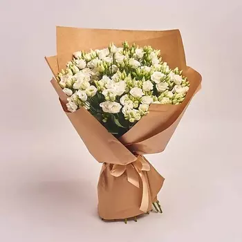 AZALIANOW ЦВЕТЫ. ПОДАРКИ. ДЕКОР Букет из 25 белых лизиантусов в крафт-бумаге